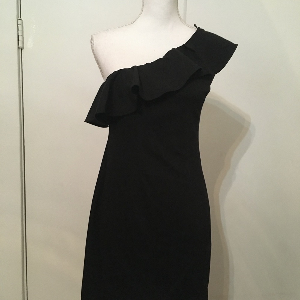 H&M One-Shoulder Black Ruffle Cocktail Dress